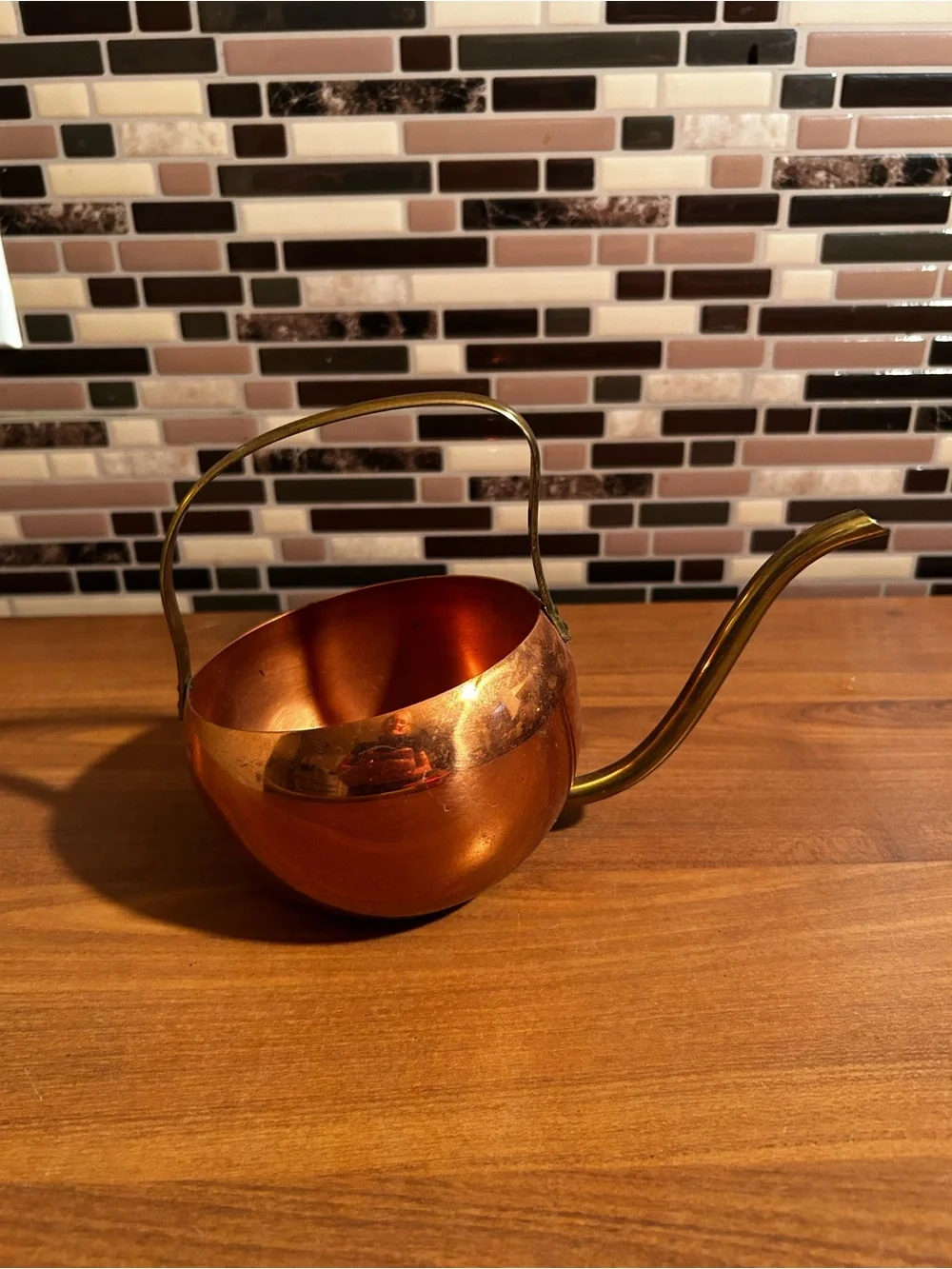 Vintage Coppercraft Copper Finish Watering Can Planter with Brass Handle